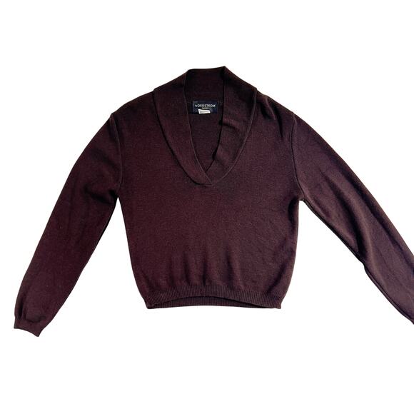 Nordstrom Savvy Shawl Collar Sweater Woman M 100% Extra Fine Merlino Wool Italy - Picture 1 of 11